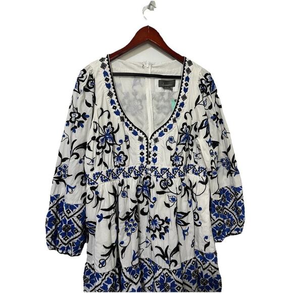 Anthropologie Sweetheart Embroidered Floral Mini Dress Size 16W Blue Beachy NWT - Picture 3 of 9